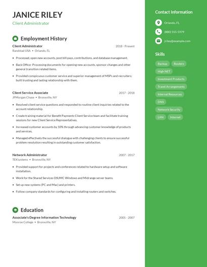 Client Administrator Resume