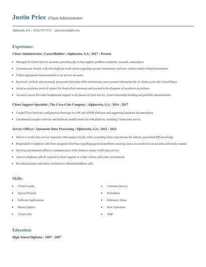 Client Administrator Resume