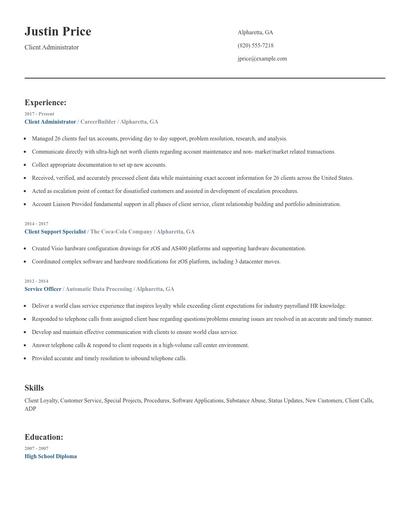 Client Administrator Resume