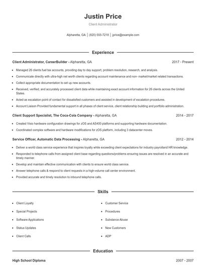 Client Administrator Resume