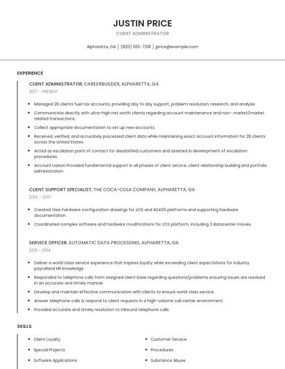 Client Administrator Resume