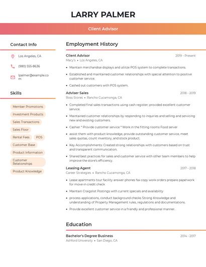 Client Advisor Resume