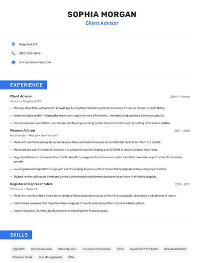 Client Advisor Resume
