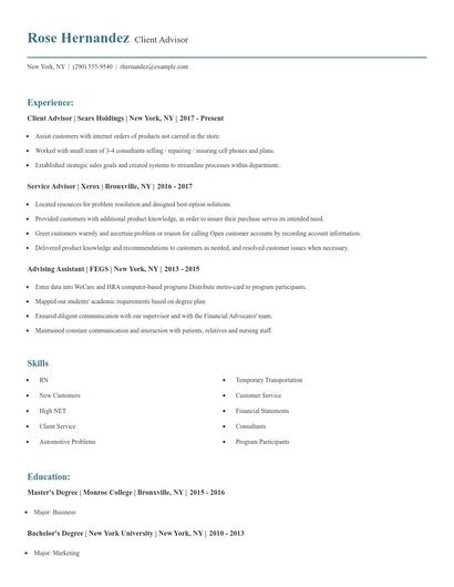 Client Advisor Resume