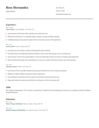 Client Advisor Resume