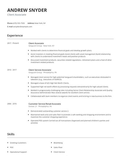 Client Associate Resume