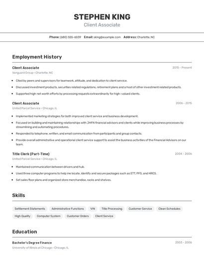 Client Associate Resume