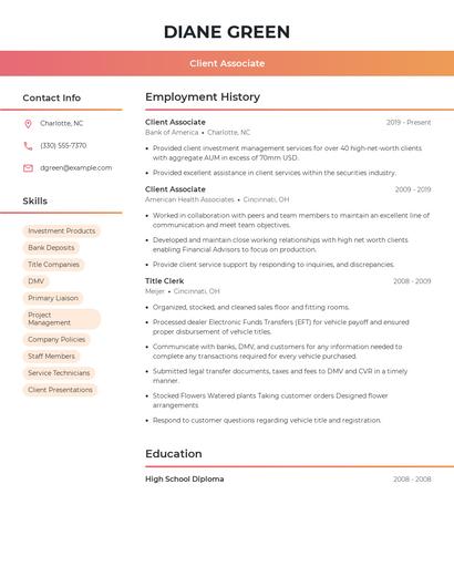 Client Associate Resume