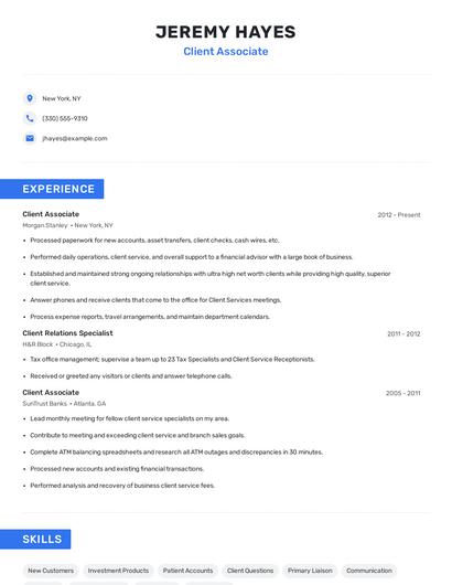 Client Associate Resume