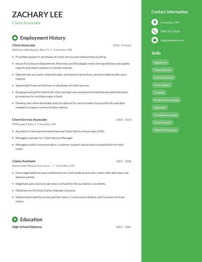 Client Associate Resume