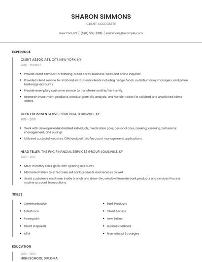 Client Associate Resume