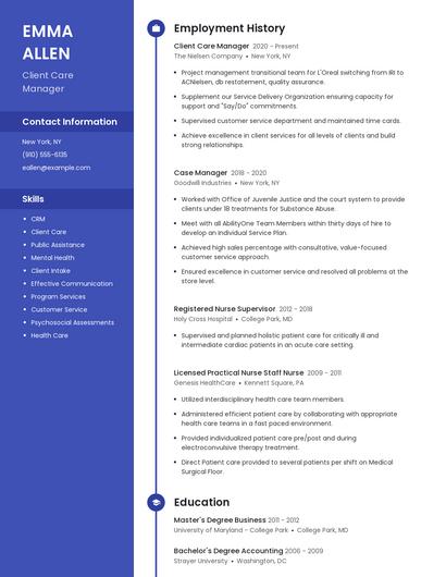 Client Care Manager Resume