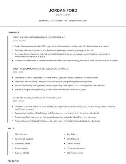 Client Liaison Resume