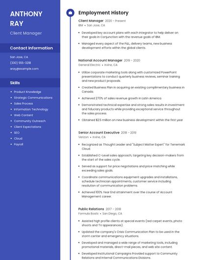Client Manager Resume