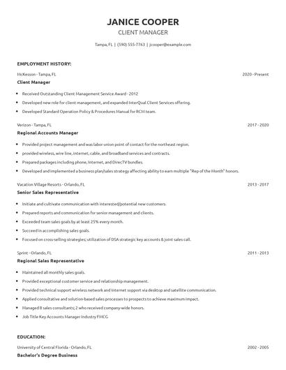 Client Manager Resume