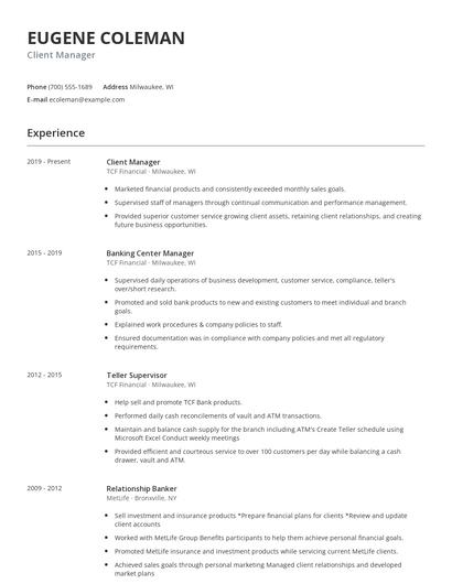 Client Manager Resume