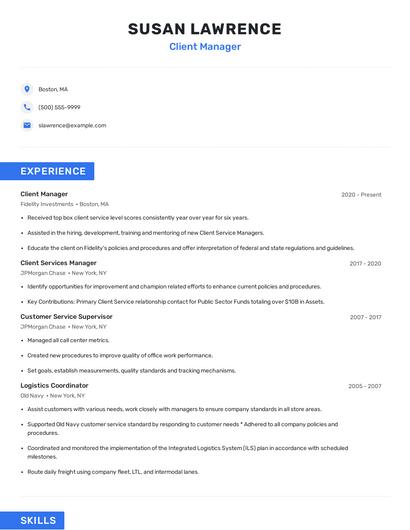 Client Manager Resume