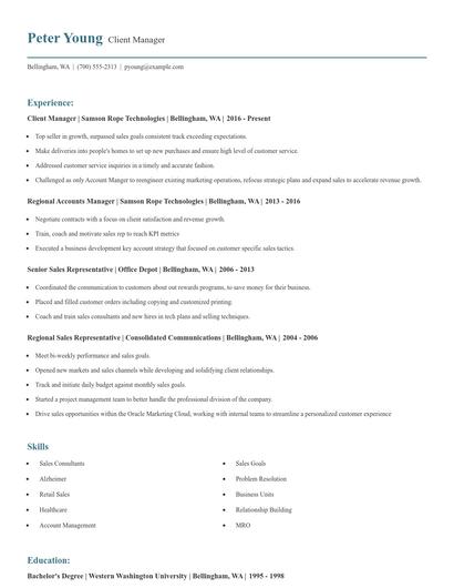 Client Manager Resume