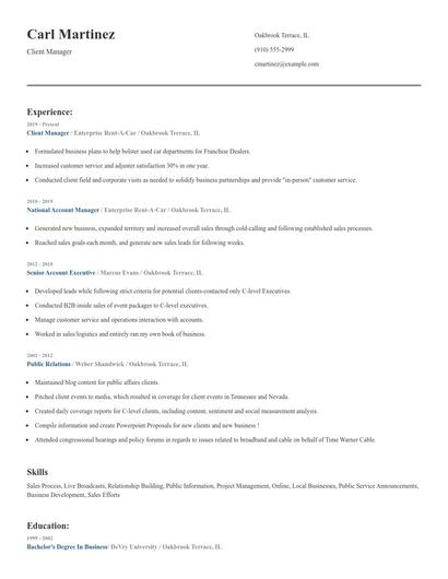 Client Manager Resume