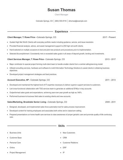 Client Manager Resume
