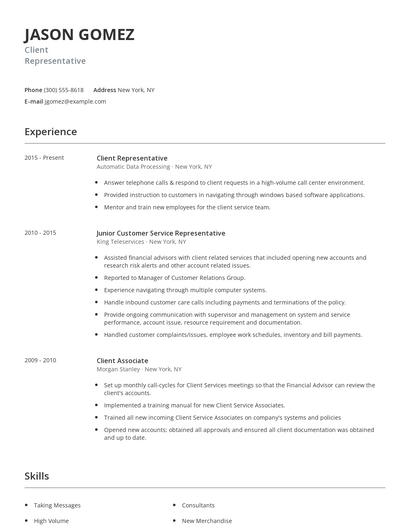 Client Representative Resume