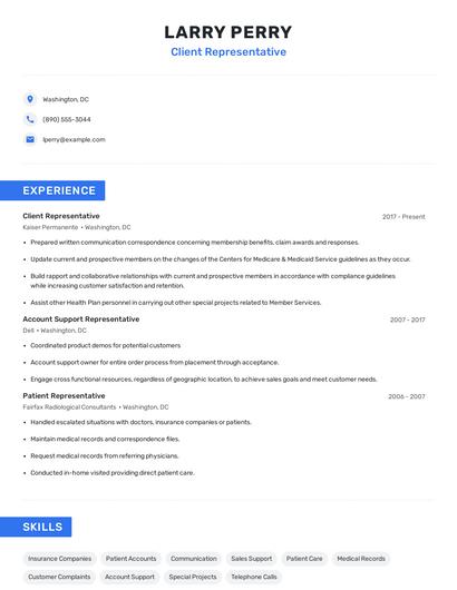 Client Representative Resume