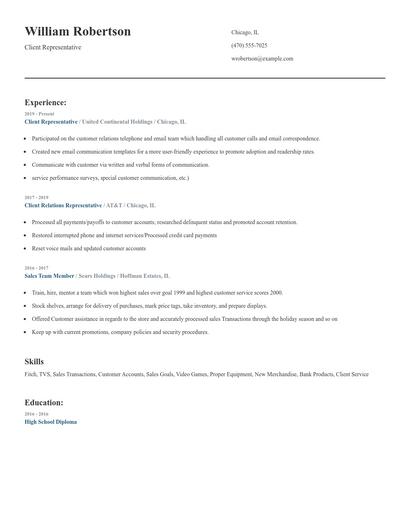 Client Representative Resume