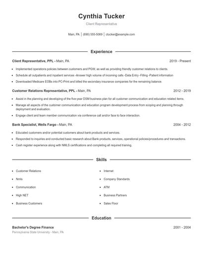 Client Representative Resume