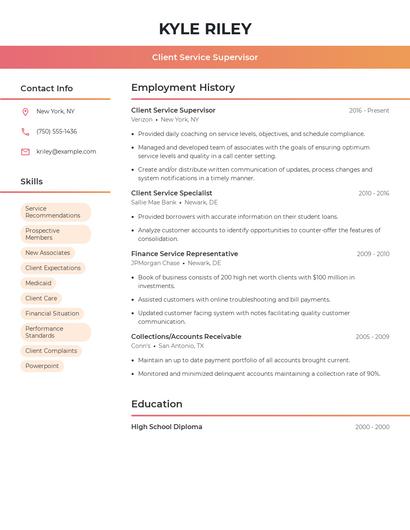 Client Service Supervisor Resume