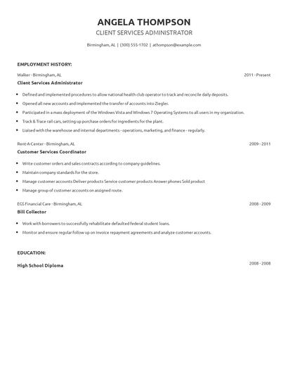 Client Services Administrator Resume