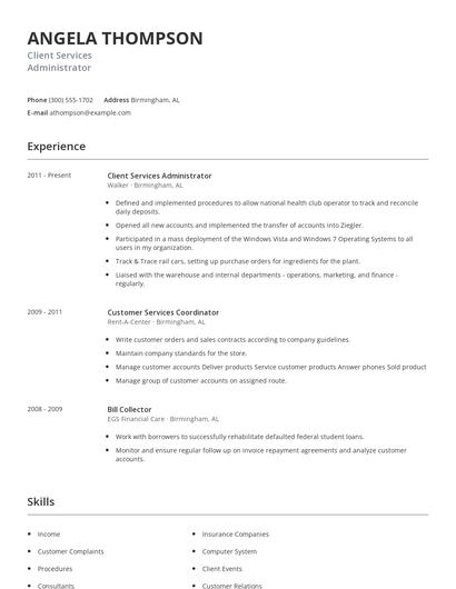 Client Services Administrator Resume