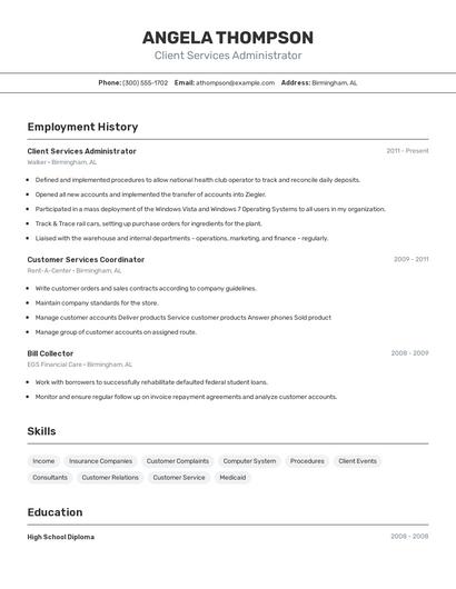 Client Services Administrator Resume
