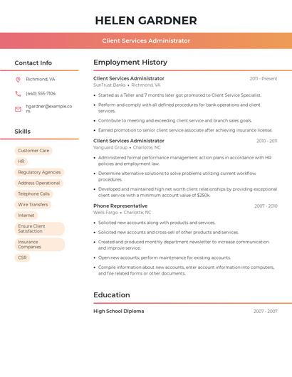 Client Services Administrator Resume