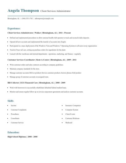 Client Services Administrator Resume