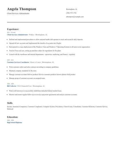 Client Services Administrator Resume