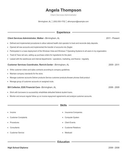 Client Services Administrator Resume