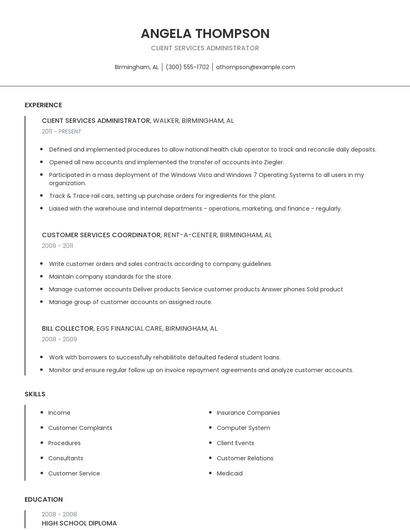 Client Services Administrator Resume