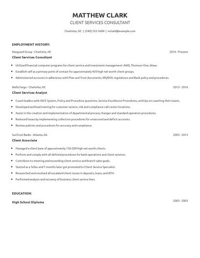 Client Services Consultant Resume