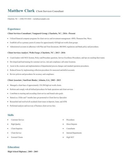 Client Services Consultant Resume