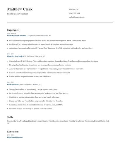 Client Services Consultant Resume