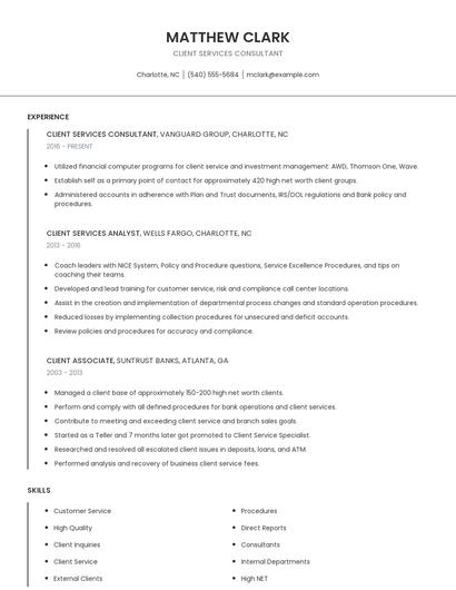 Client Services Consultant Resume
