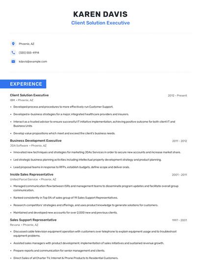 Client Solution Executive Resume
