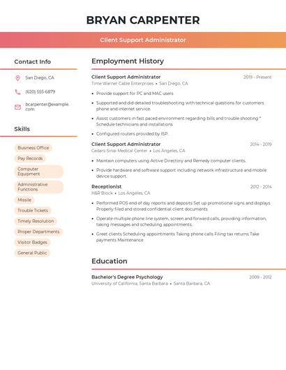 Client Support Administrator Resume