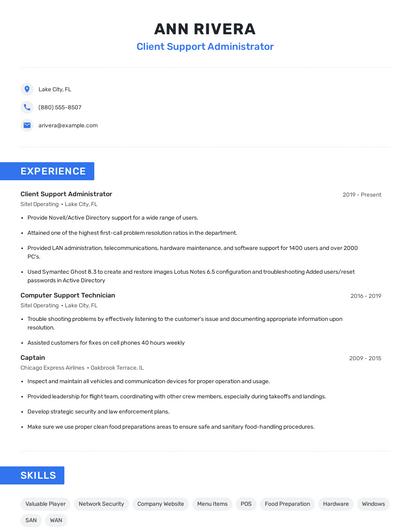 Client Support Administrator Resume