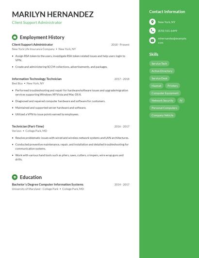 Client Support Administrator Resume