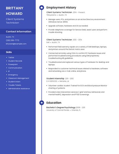 Client Systems Technician Resume