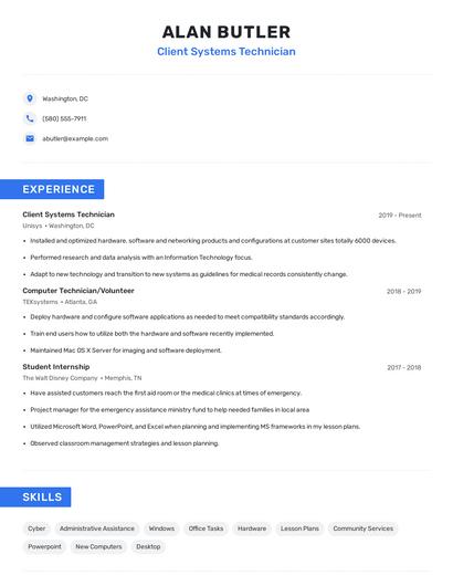Client Systems Technician Resume