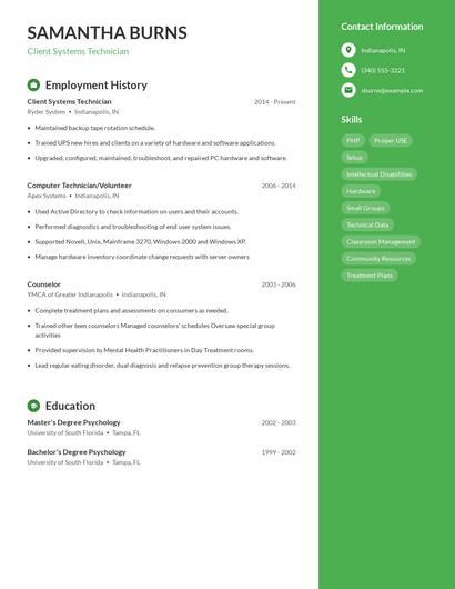 Client Systems Technician Resume