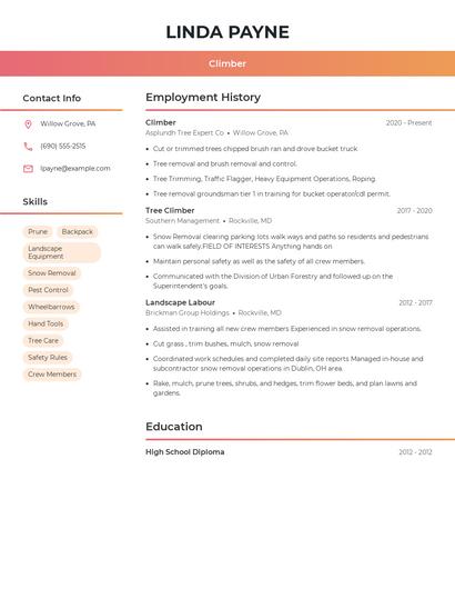 Climber Resume