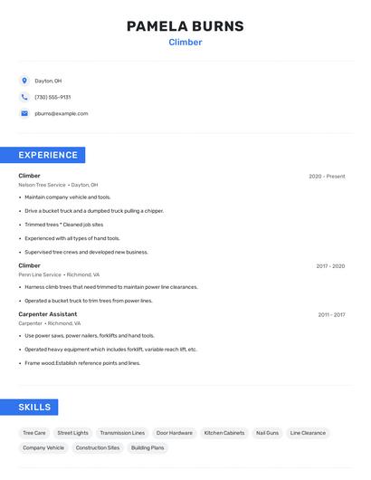 Climber Resume
